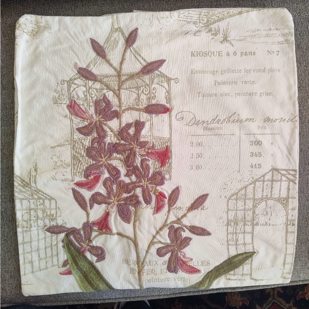 Pottery Barn Decorative Floral Embroidered Pillow Cover
